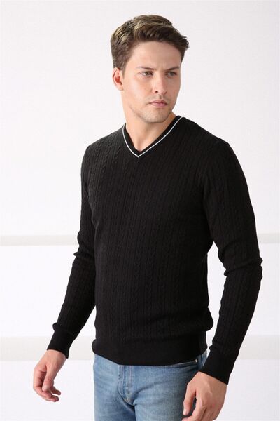 Ferraro Erkek  Siyah V Yaka Pamuk Kazak