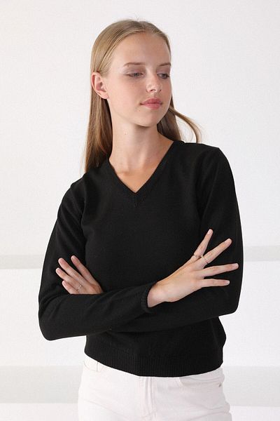 Ferraro Pulover de damă negru tricot cu decolteu în V