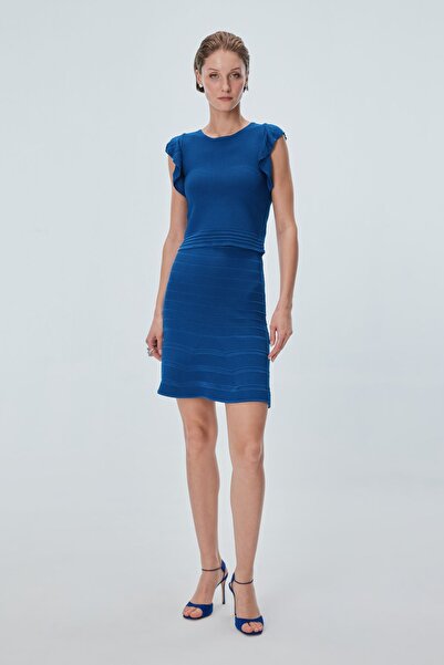 JOIN US Transparan Detaylı Saks Mini Kloş Etek