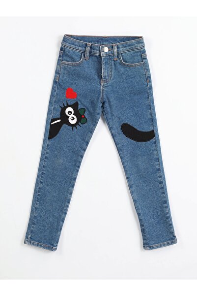 Casabony Fekete macska lány farmer nadrág