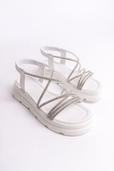 SH SİLVER MODA Women's Cross Stone Sandals