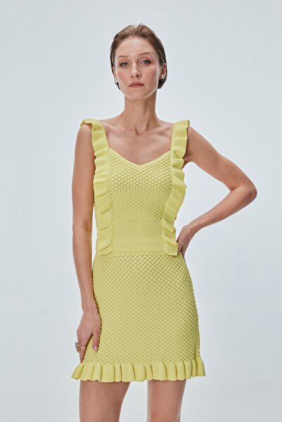 JOIN US Etek Ucu Fırfırlı Sarı Mini Etek