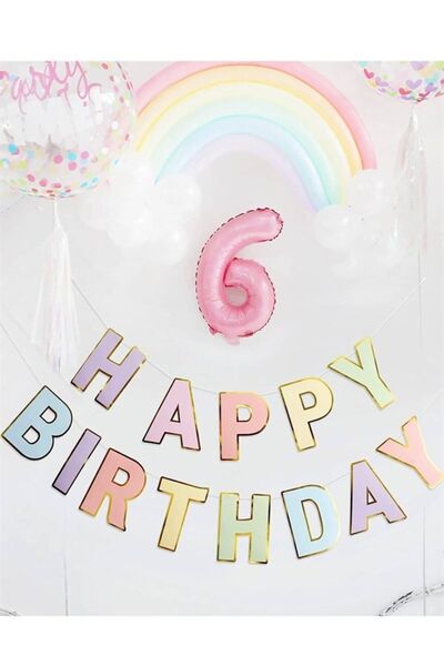 Partifabrik Χρυσό επιχρυσωμένο στολίδι με χρώματα μακαρόν με κείμενο Happy Bi...