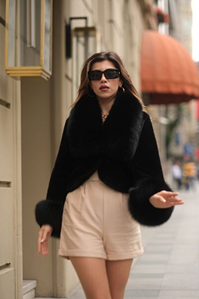 TAMBO Gerçek Kürk Alcantara Kadın Kaban;mont & 100% Real Fox Fur Coat