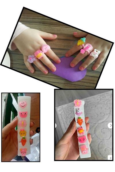 Papakudi 6 Pieces Girl's Ring - Pink Colored Children's Ring 3-9 Years Old Children's Accessory