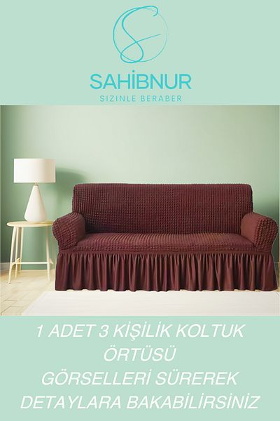 SAHİBNUR 1 x Комплект фотьойл и диван Bürümcük за 3 души - еластичен и с перваз, 180 x 230