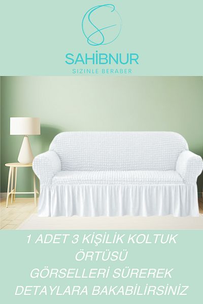 SAHİBNUR Set canapea 3 locuri - cu elastic si fuste, husa canapea 180x230 cm