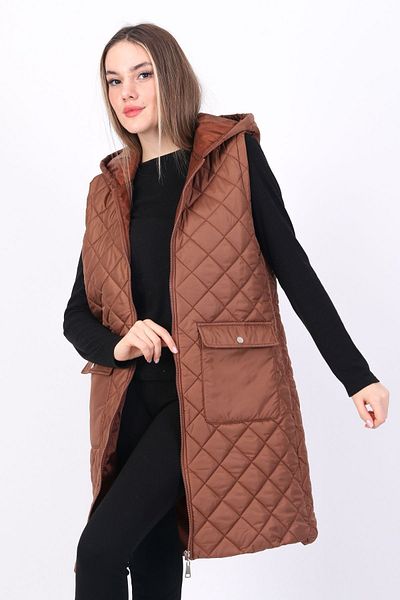 sehatex Women's Zipper Detailed Long Quilted Vest