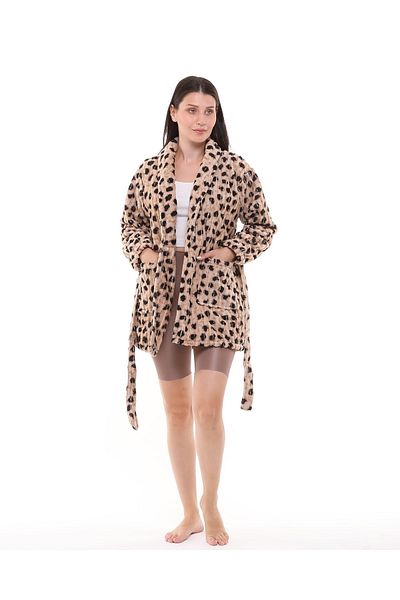 Lunaberry Εξαιρετικά μαλακό γυναικείο φόρεμα Welsoft Fleece βελούδινο λεοπάρ στάμπα με ζώνη