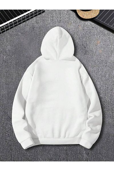 NoVibe Unisex "The Happiest" Printed Oversize Hooded Cotton Winter Sweatshirt Hoodie