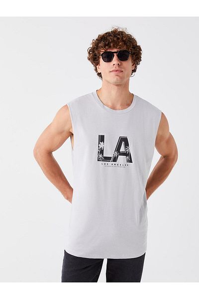 LC Waikiki LCW Men's Sleeveless T-shirt - Casual Crew Neck, Printed Combed Cotton
