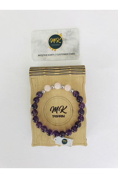 MK tasarım Pink Quartz Stone - Real Amethyst Bracelet Mkt41001
