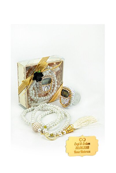 Tekbir Yayınları Taşlı Zikirmatik & İnci Tesbih Hediyelik Set Kurdeleli Kutulu