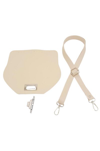 angel çanta aksesuar Angel Faux Leather Bag - 21x19 Cm, Cover and Adjustable, Cream Color Silver Metal Accessory Set