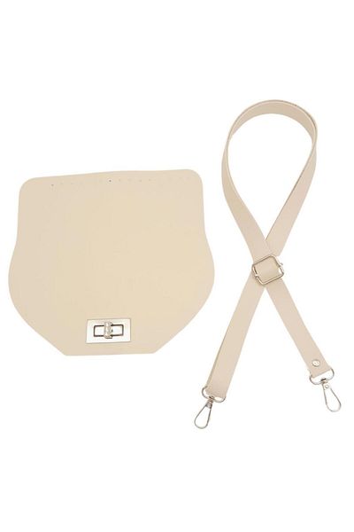 angel çanta aksesuar Angel Faux Leather Bag - 21x19 Cm, Cover and Adjustable, Cream Color Silver Metal Accessory Set