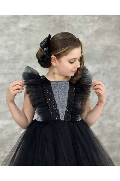 defada Black Sequin Glitter Tutu Children's Evening Dress Birthday Dress Costume