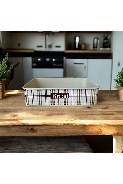 UCR HOME Beige Rectangular Striped Metal Bread Basket