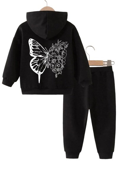 PAWWY Set de trening pentru copii cu glugă cu imprimeu negru