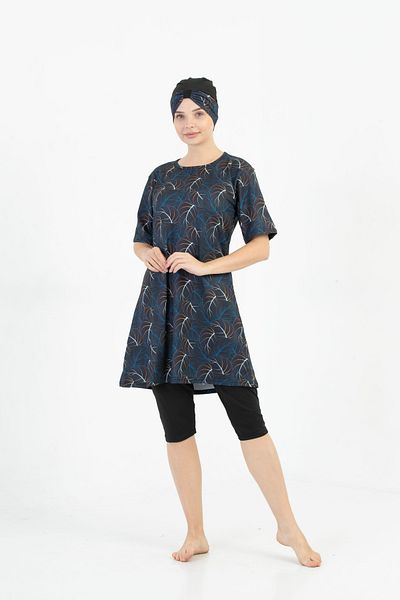 by İGP Half Hijab Black Patterned Fast Drying Women's Swimsuit