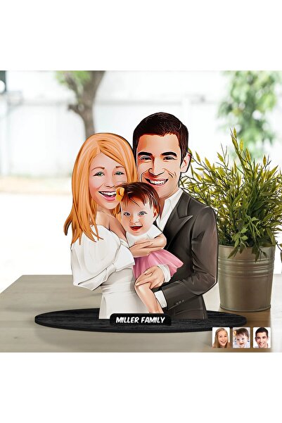Bk Gift Kişiye Özel Aile Karikatürlü Ahşap Biblo Model-20 Babaya Hediye, Anne...