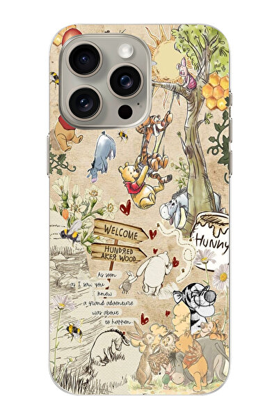 moonset Iphone 15 Pro Max Uyumlu Winnie The Pooh Kolaj Tasarımlı Baskılı Şeff...