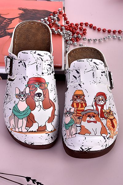 azizsahinshoes 3006 Μοντέλο Ανατομικές Παντόφλες - Γάτες και Σκύλοι με μοτίβο