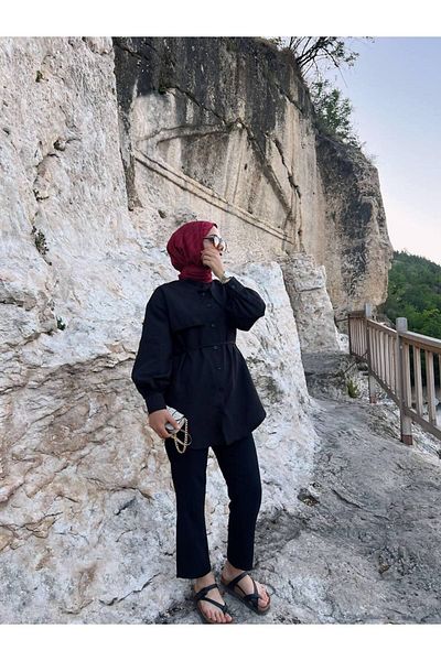 W WARGA Waist Lace-up Windbreaker Tunic