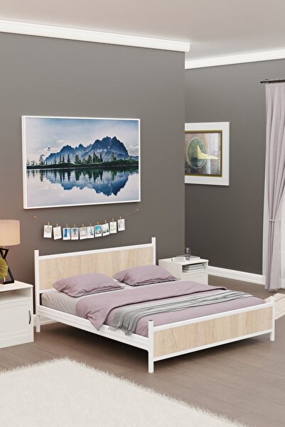 Metalia GM 305 MODERN ÇİFT KİŞİLİK AHŞAP METAL BEYAZ SONOMO KARYOLA 140X190