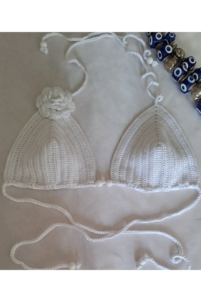 SOUL BY A&B El örgüsü beyaz bikini çiçek gül detaylı örgü bikini üstü yaz yaz...
