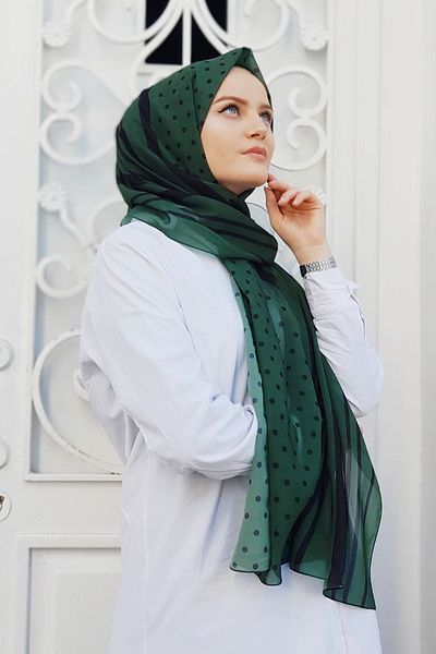 Stella Striped Polka Dot Patterned Chiffon Shawl Model 72*180cm Khaki