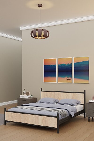 Metalia GM 305 MODERN ÇİFT KİŞİLİK AHŞAP METAL SİYAH SONOMO KARYOLA 140X190