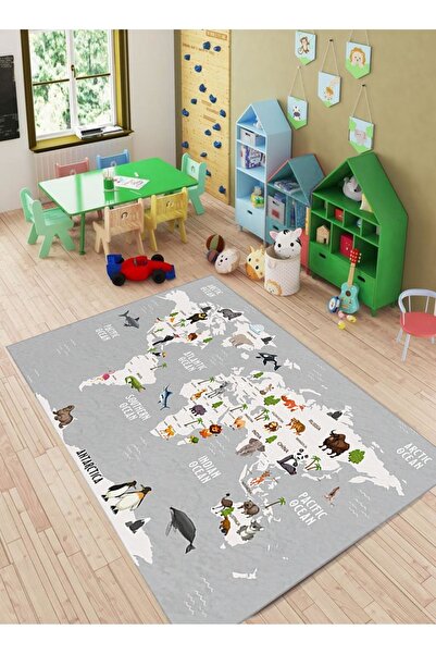 Bebişim Halı Eğitici Harita Hayvanlar Desenli Çocuk Odası Halısı