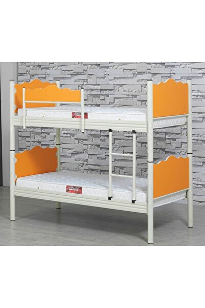 Metalia Yaprak Ahşaplı Ranza Krem-Turuncu