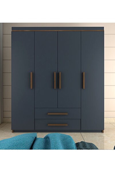 Metalia Gm817 Perla Lüx 4 Kapı 2 Çekmeceli Gardrop Ceviz-antrasit Gri