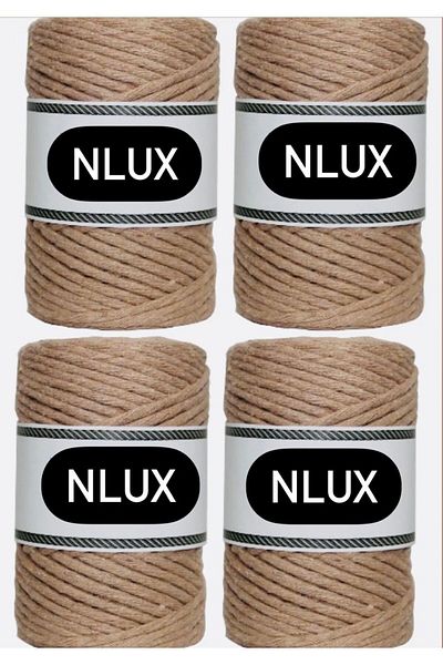 NLUX Μπεζ Μακραμέ Σχοινί Βαμβακερό - 1 Kg 3,0/3,5 Mm 4x250 Gr