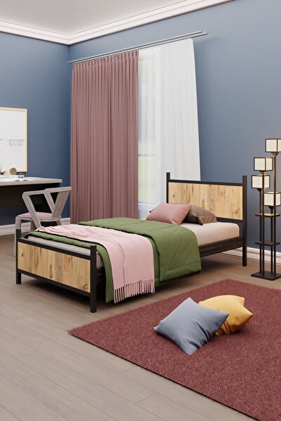 Metalia Gm 172 Star Tek Kişilik Ahşap Metal Karyola Atlantik Çam 90x190