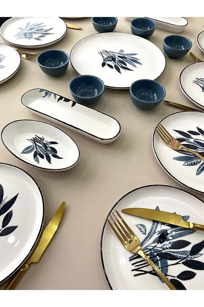 Yiğit Seramik Züccaciye Başak Gray 12-Person 23 Piece Breakfast Set