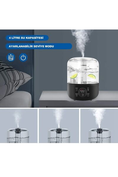 ROBEVE J001 Touch 4 Litre Ultrasonik Hava Nemlendirici Buhar Makinesi Dijital Nem Ölçerli Termometre