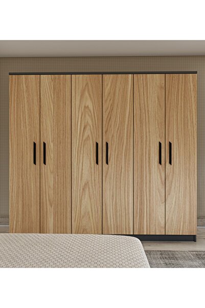 Metalia Gm 087 Favorite 6 Kapılı Aynasız Sonomo - Antrasit Gri Siyah Kulplu Gardırop