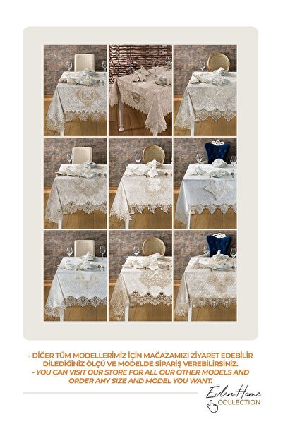 Evlen Home Collection Velvet Luxury Tablecloth Set 26 Pieces Lacy Laced Reina Cream