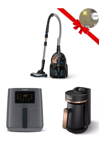 Philips Ev Aletleri Seti Süpürge Airfry ve Türk Kahve Makinesi 3 ü 1 Arada Set Aydınlatma Hediyeli