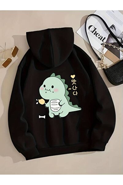 NoVibe سويت شيرت شتوي قطني كبير الحجم للأطفال مطبوع عليه ديناصور 3 خيوط