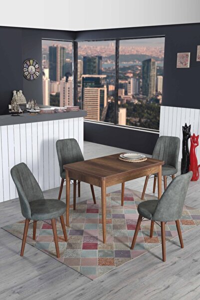 İnjir Home Bertie Serisi Barok Ceviz Sabit Yemek Ve Mutfak Masa Takımı 4 Sand...