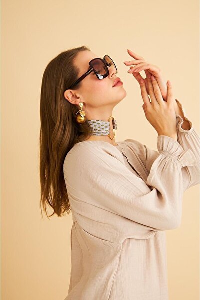 Basicpark Pinky Buttoned Sleeves Gathered Linen Stone Tunic Trousers