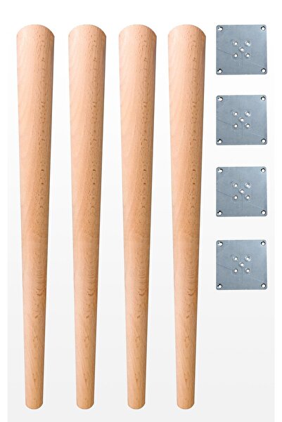 turanahşap Set de 4 picioare de masă conice din lemn / Lungime: 75 Cm - Diametru: 5,5 Cm / Livrare împreună cu accesoriu