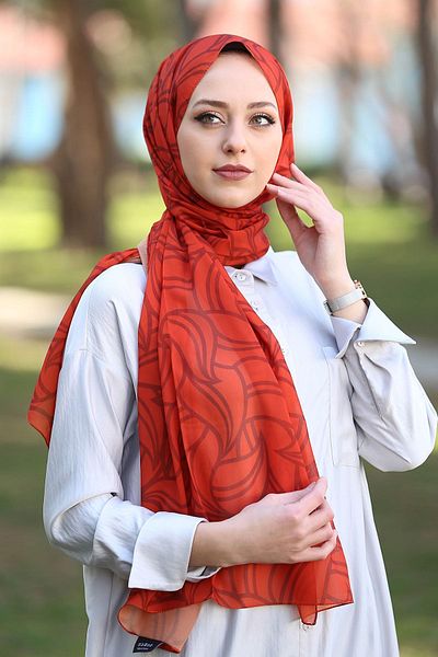Stella Leaf Patterned Chiffon Shawl Model 72*180cm Tile