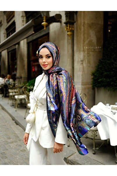ŞALCIEŞARP Etnik Desen İthal Vual Şal Lacivert