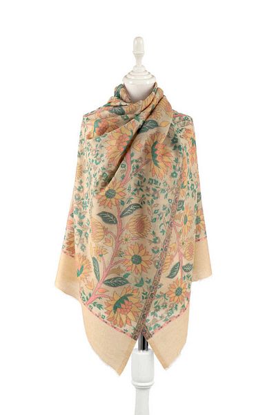 Bursa İpek Green Jacquard Patterned Shawl