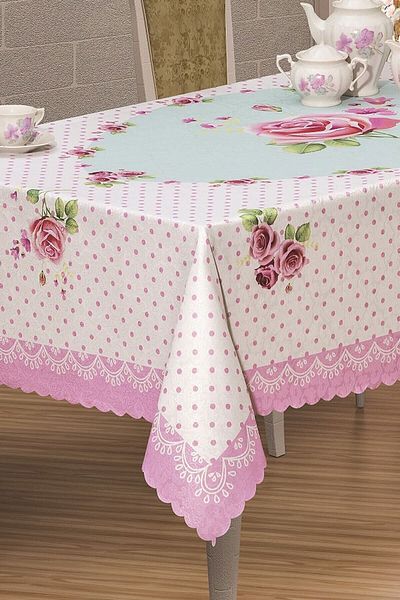 Evlen Home Collection Față de masă imprimată digital 3D pentru grădină, cremă, mentă