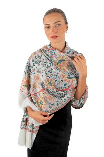 Bursa İpek Jacquard Patterned Yellow Wool Shawl